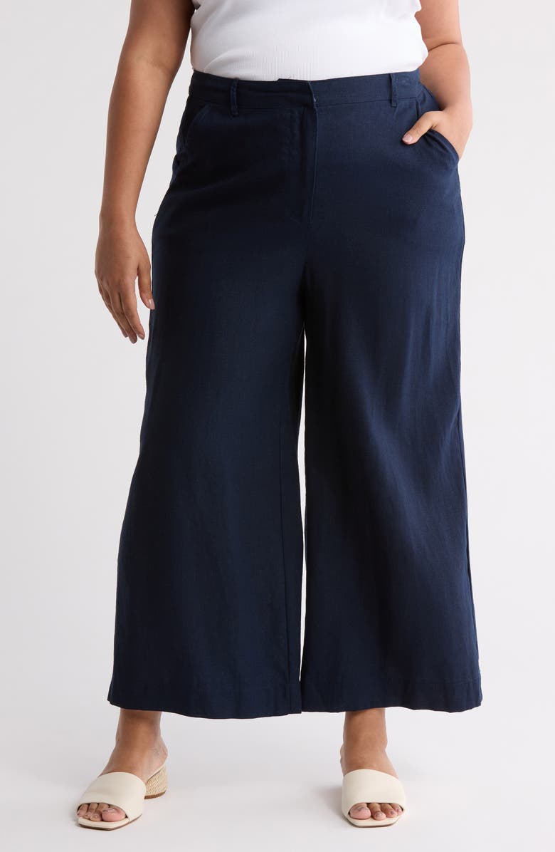 MAX STUDIO Linen Blend Wide Leg Pants, Main, color, Navy