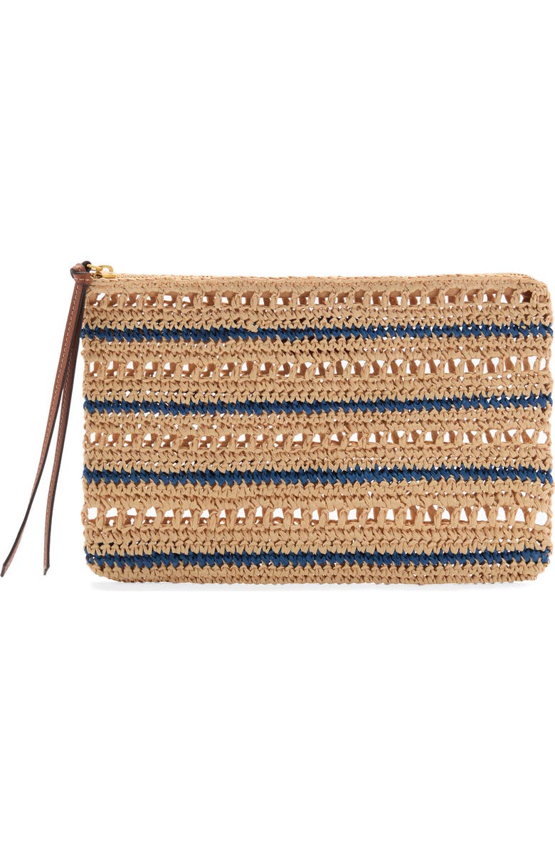MANGO Raffia Pouch, Main, color, Dark Navy
