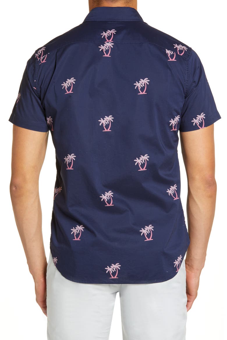 Slim Fit Short Sleeve Button-Up Shirt, Alternate, color, NEON PALMS - PINK ORCHID