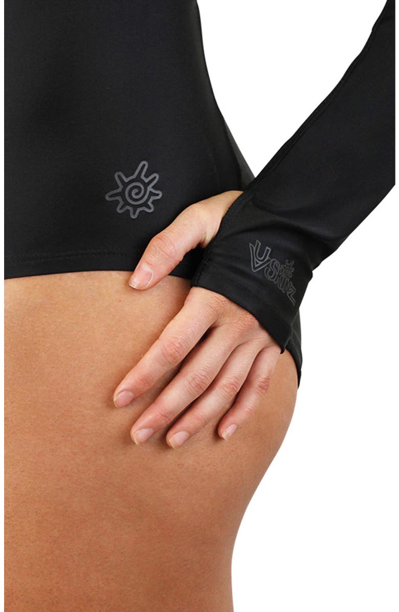 UV Skinz Long Sleeve Half Zip Swimsuit, Alternate, color, Black