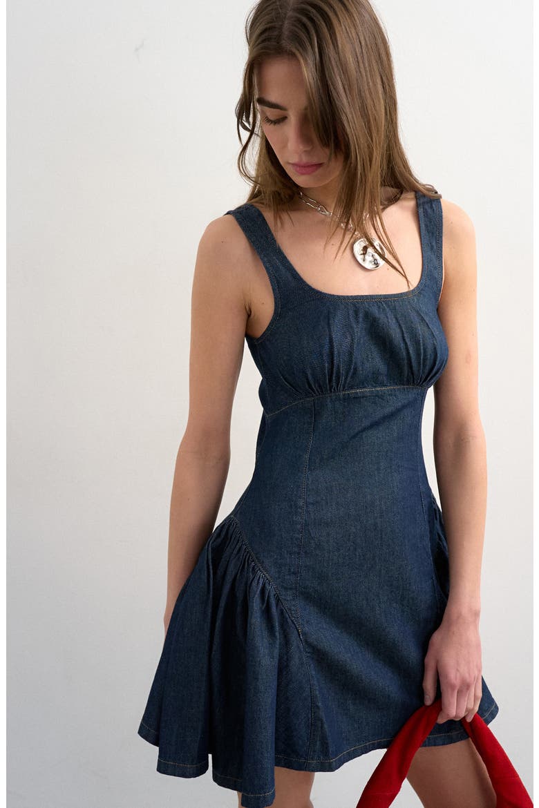 Peplum Hem Denim Minidress, Alternate, color, MEDIUM BLUE