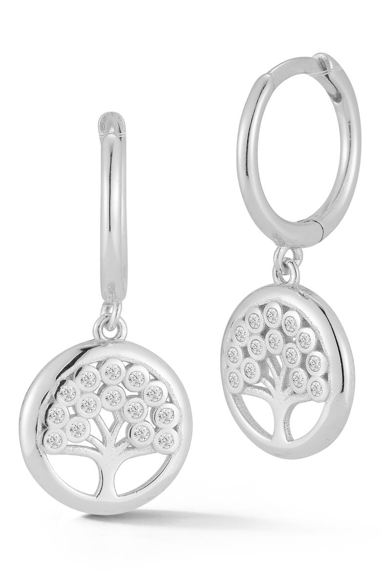 GLAZE JEWELRY Tree of Life Huggie Hoop Earrings, Main, color, Silver