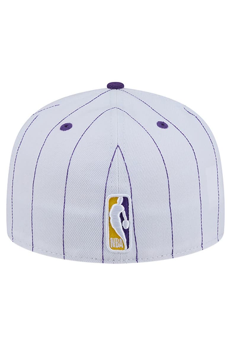 Men's New Era  White Los Angeles Lakers Wordmark Pinstripe 59FIFTY Fitted Hat, Alternate, color, White
