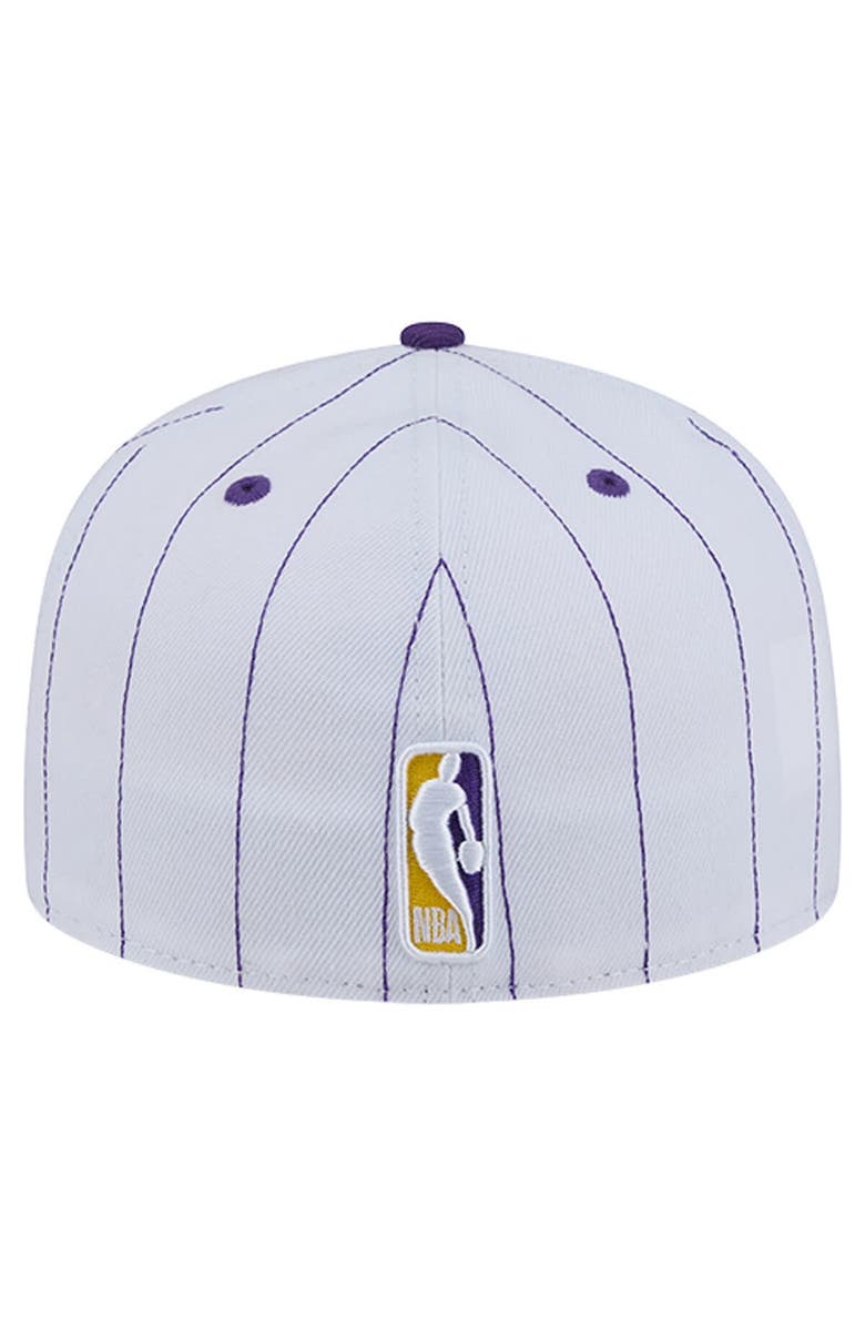 New Era Men's New Era  White Los Angeles Lakers Wordmark Pinstripe 59FIFTY Fitted Hat, Alternate, color, White