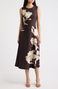Anne Klein Floral Sleeveless A-Line Midi Dress