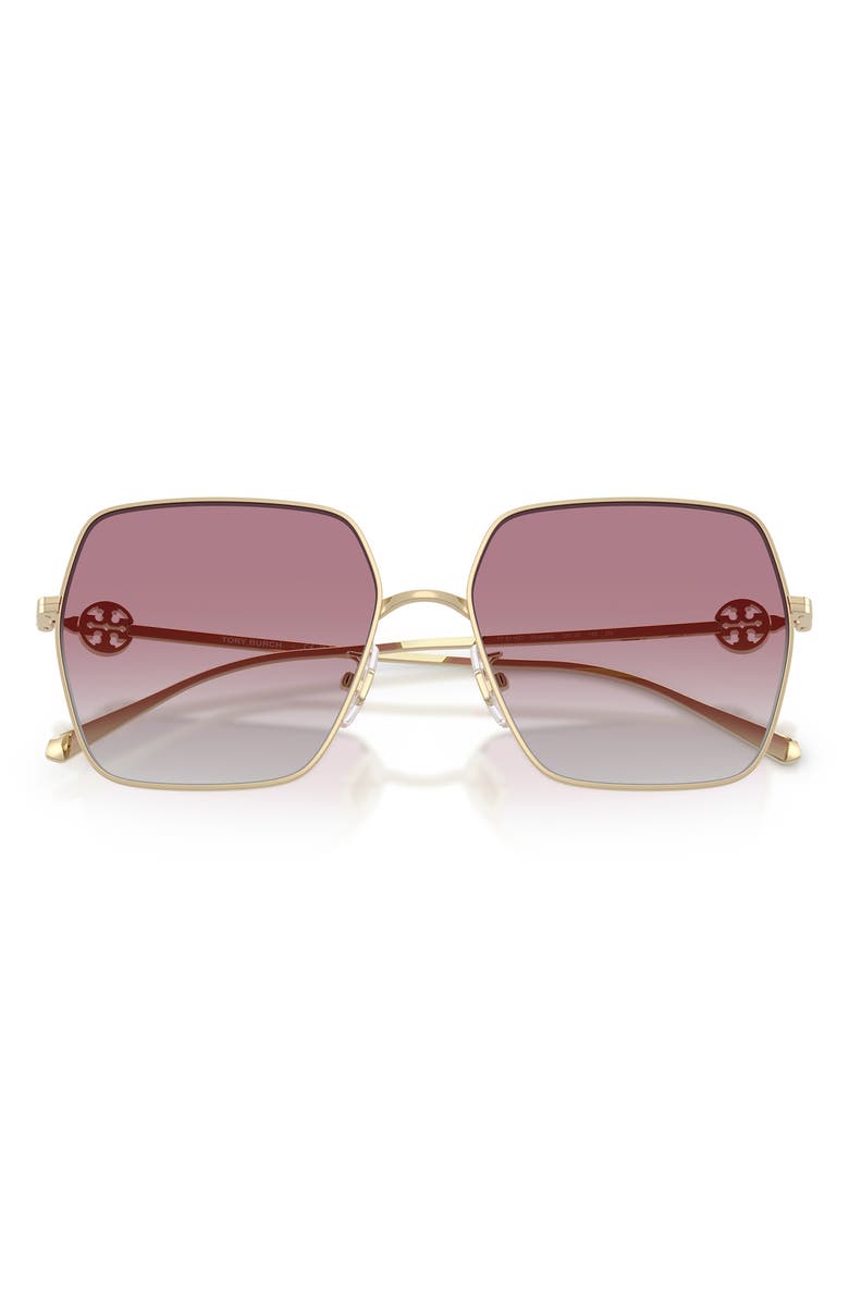 Tory Burch 58mm Gradient Square Sunglasses, Alternate, color, Shiny Light Gold / Grey Violet