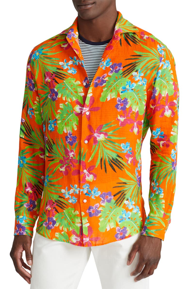 Ralph Lauren Purple Label Floral Linen Button-Up Shirt, Main, color,