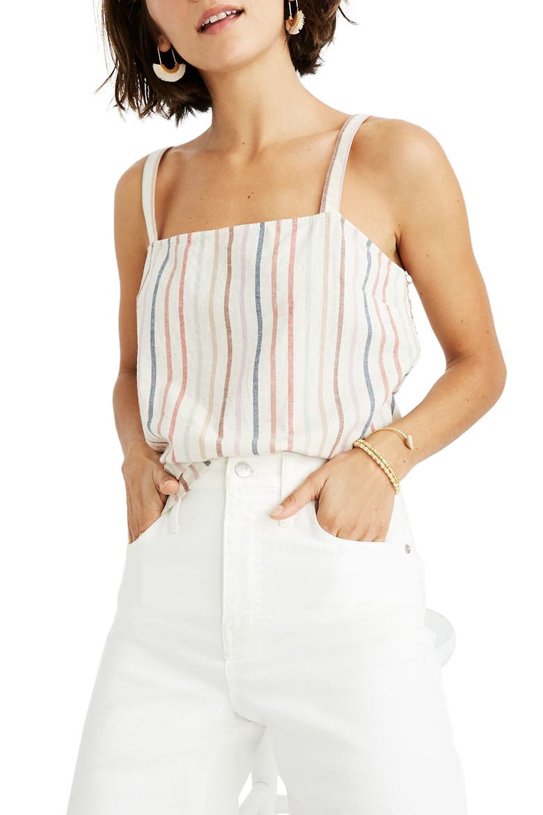 Flecked Rainbow Stripe Side Button Camisole, Main, color, NEBS STRIPE PEARL IVORY