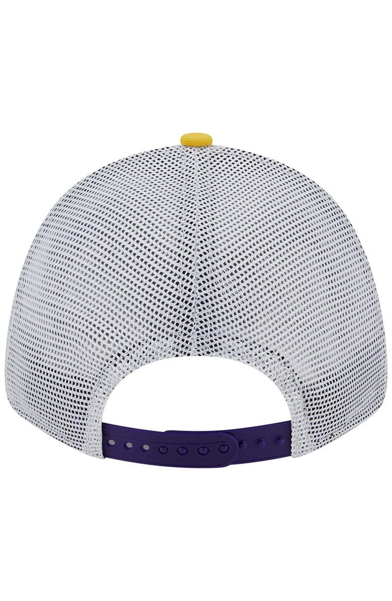 New Era Men's New Era Purple/Gold Los Angeles Lakers Two-Tone Patch 9FORTY Trucker Snapback Hat, Alternate, color, 