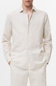 MANGO Regular Fit Cotton & Linen Button-Up Shirt