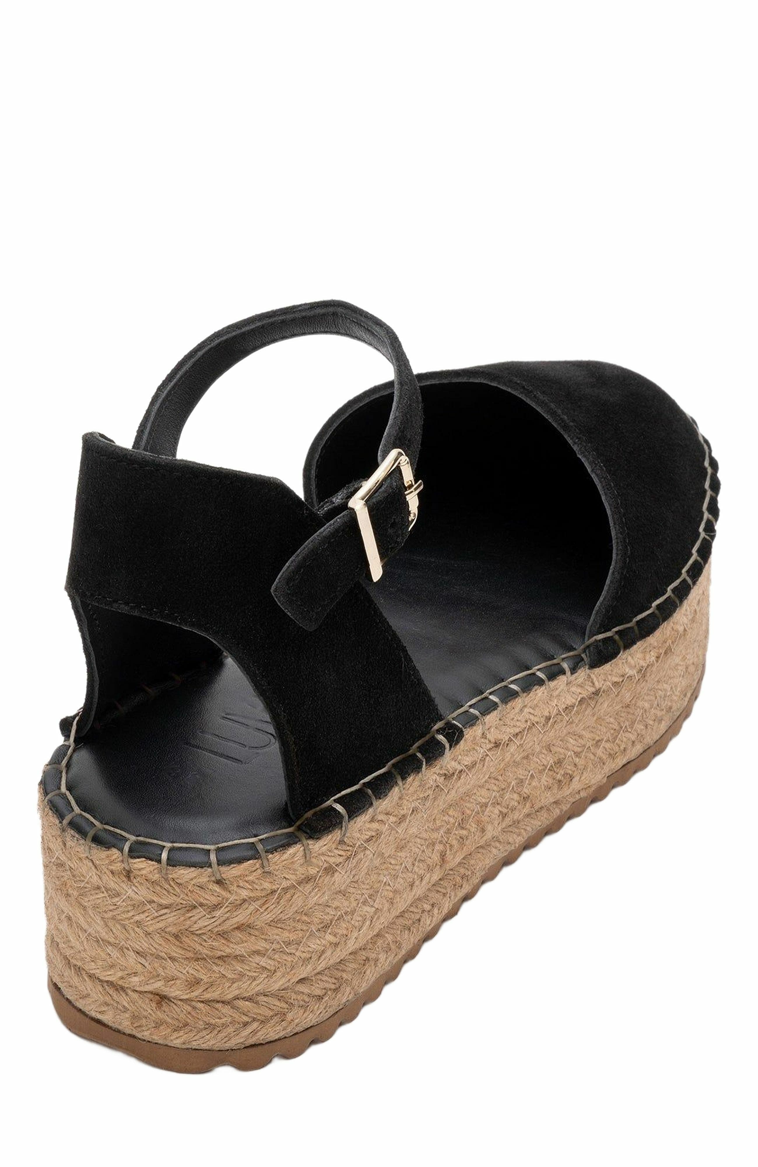 Forever & Always Shoes Viba Leather Espadrille Platform Wedge Sandals, Alternate, color, Black Suede Leather