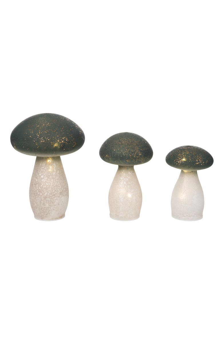Transpac Set of 3 Glass LED Mushrooms Home Decorations Spring Decorative Objects for Unique Home Decor, Main, color, Multicolored