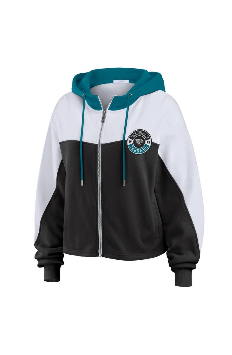 WEAR by Erin Andrews Women's WEAR by Erin Andrews Black/White Jacksonville Jaguars Color Block Full-Zip Hoodie, Alternate, color, 
