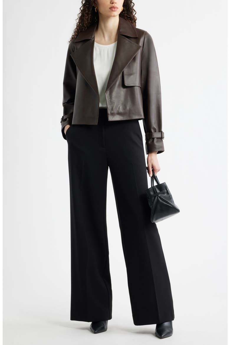Crop Leather Trench Coat, Alternate, color, BROWN COFFEE