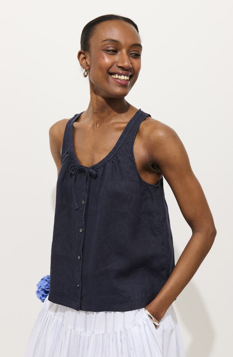 Alex Mill Sidney Sleeveless Linen Button-Up Top, Alternate, color, Dark Navy