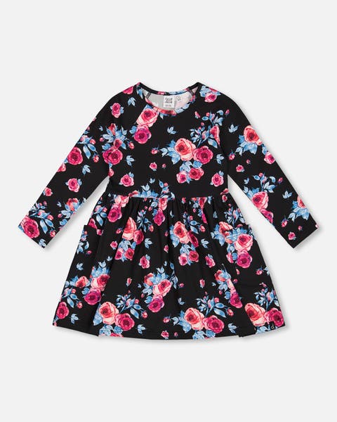 Deux Par Deux Printed Dress with Pockets - Black Roses Deux Par Deux Printed Dress with Pockets - Black Roses