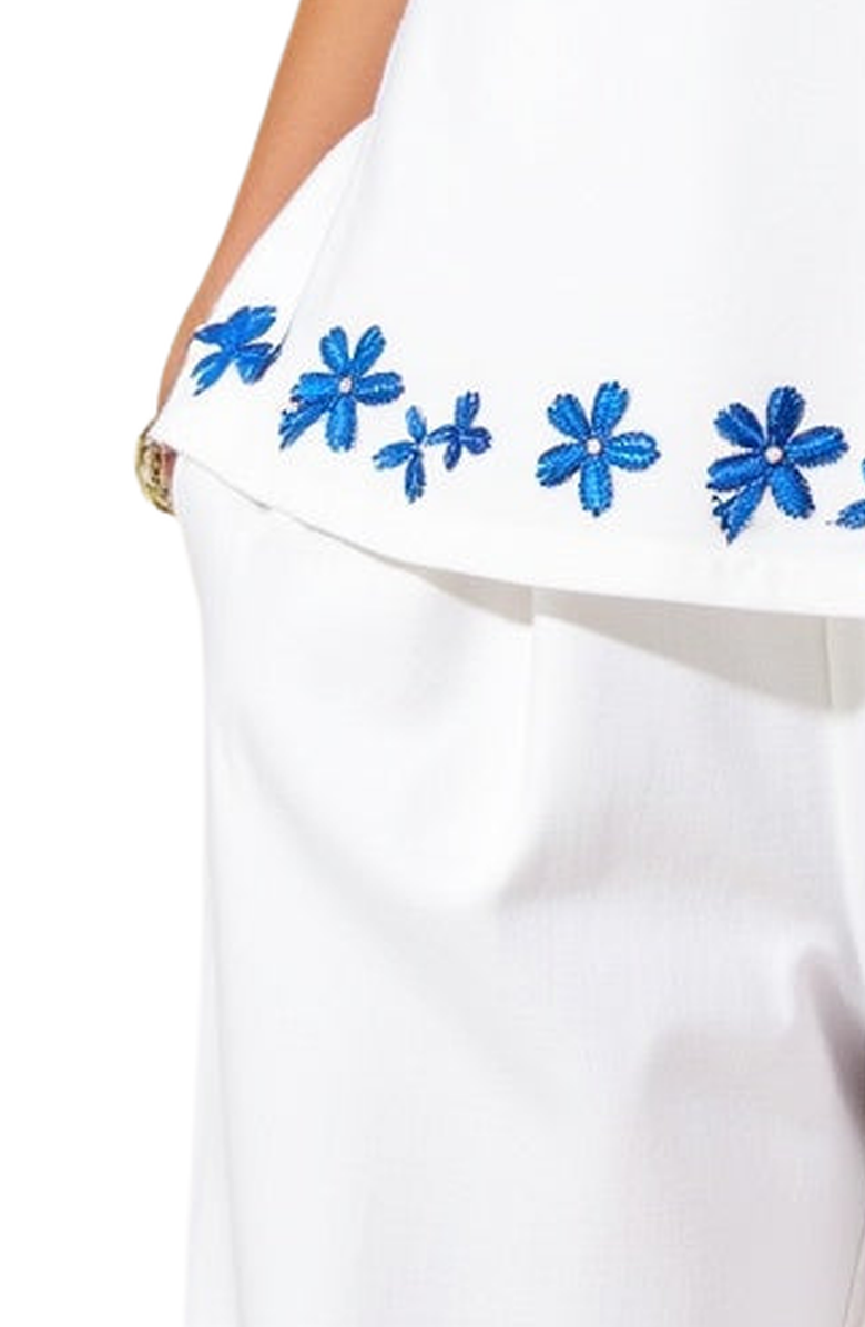 Modenaire Embroidered Camisole and Wide-Leg Pant Set with Floral Hem, Alternate, color, White