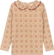 Ely's & Co. Cotton Floral Plaid Collection - Ruffle Neck Tee