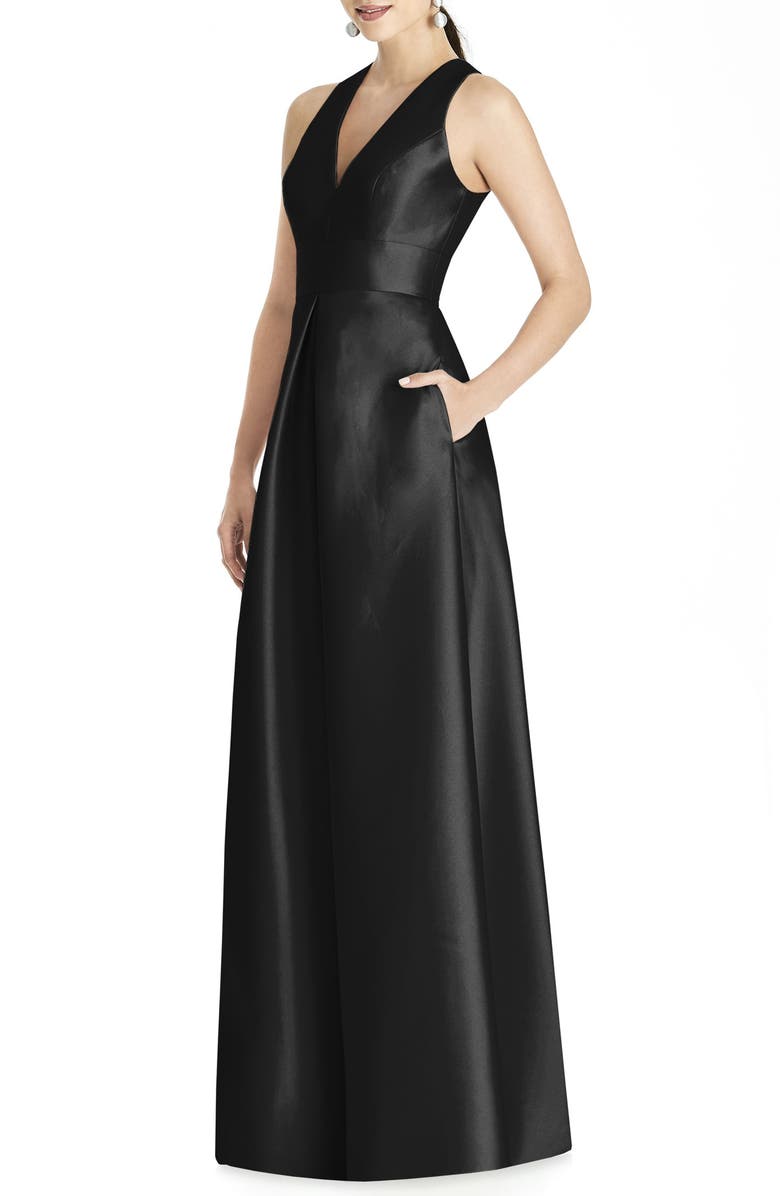 Alfred Sung Cutout Back Satin A-Line Gown, Main, color, 