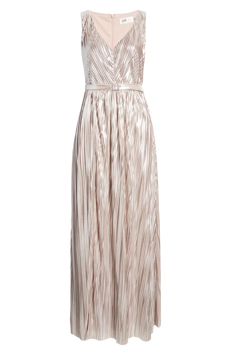 Eliza J Metallic Stripe Sleeveless Gown, Alternate, color, 