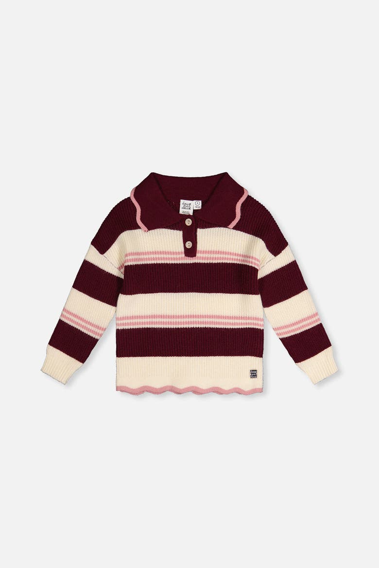 Scalloped Collar Striped Long Sleeve Sweater, Main, color, Red and White Stripes