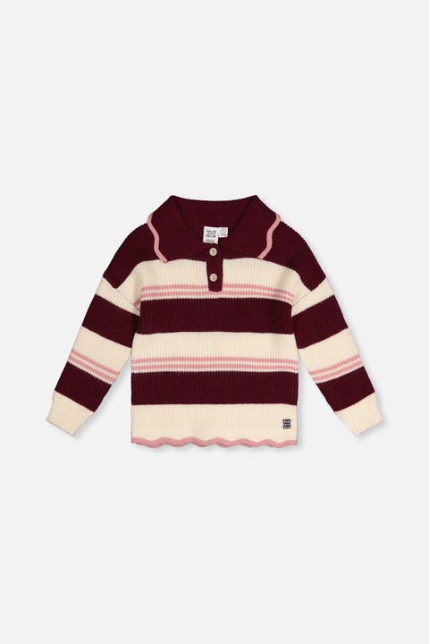 Scalloped Collar Striped Long Sleeve Sweater