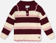 Deux par Deux Scalloped Collar Striped Long Sleeve Sweater