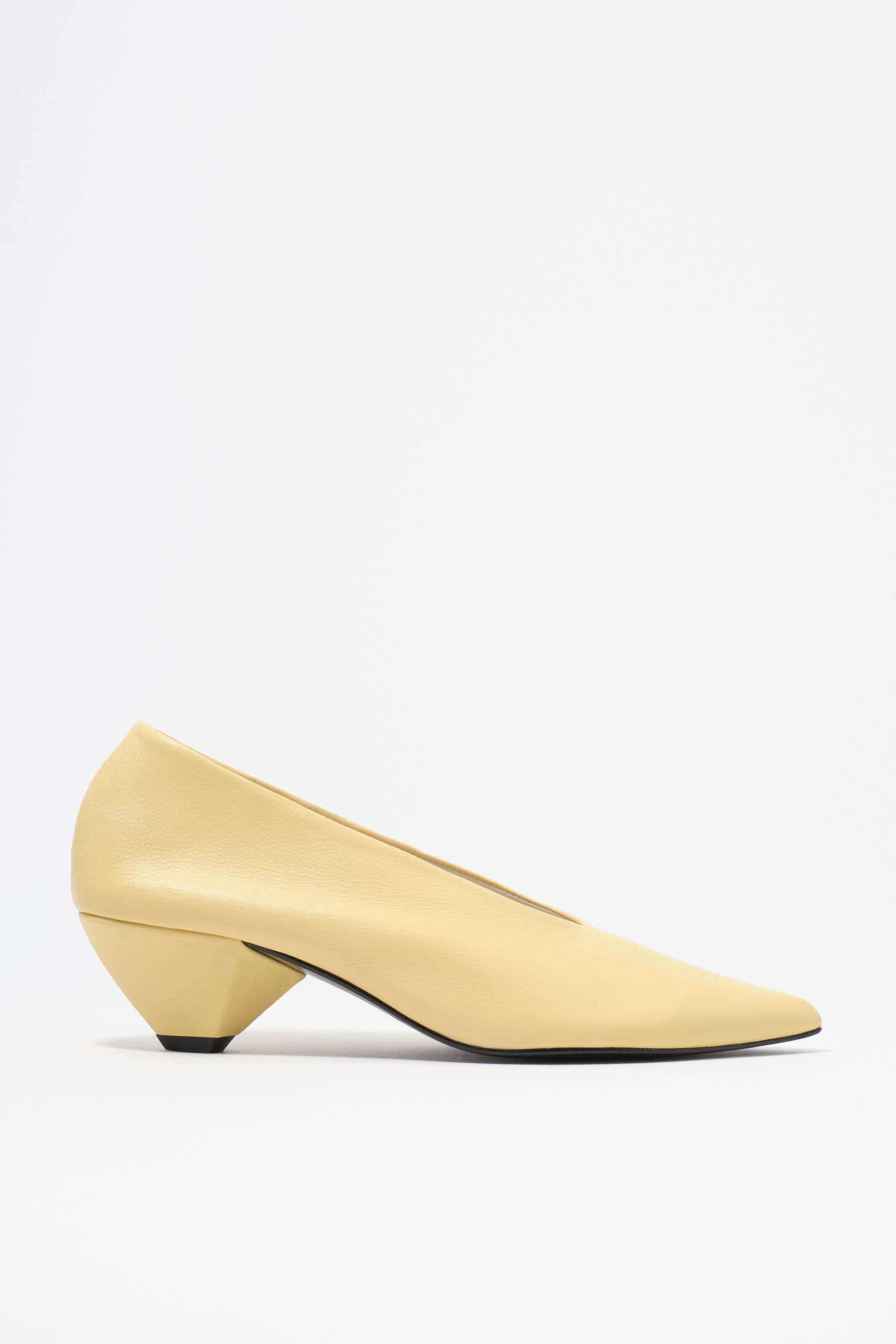 Leather Mid-Heel Shoe., Main, color, LIGHT YELLOW