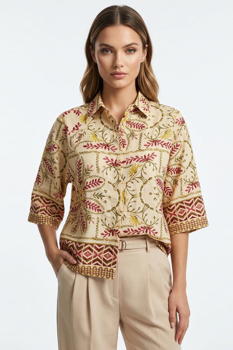 Nomi Short Sleeve Linen Shirt, Alternate, color, Multi Color