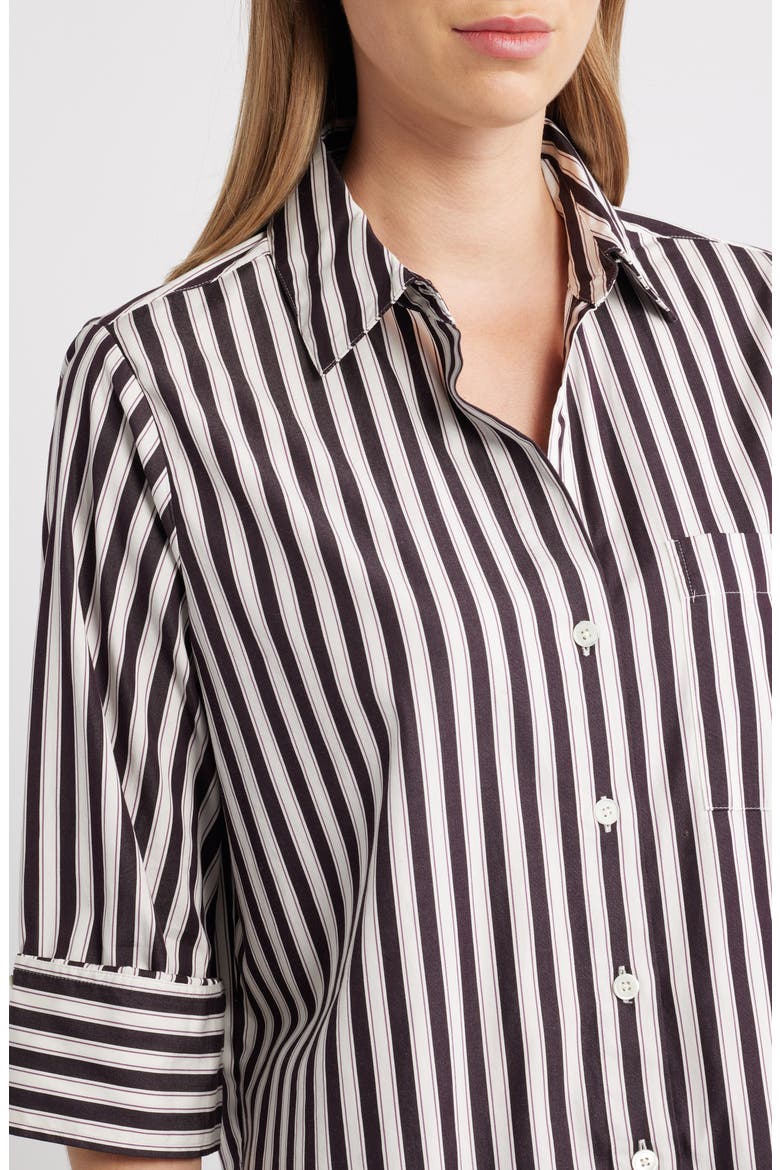Easy Y-Neck Poplin Button-Up Shirt, Alternate, color, PURPLE BLACK AND WHITE STRIPE