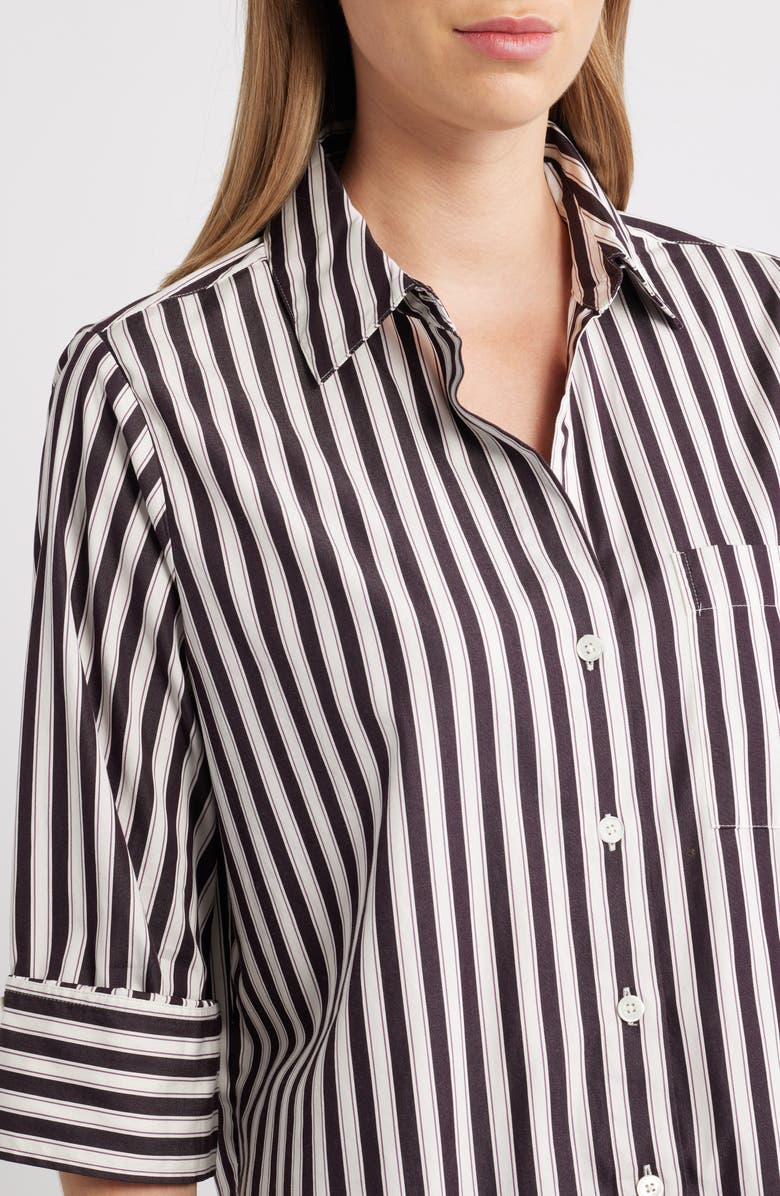 Madewell Easy Y-Neck Poplin Button-Up Shirt, Alternate, color, Purple Black And White Stripe