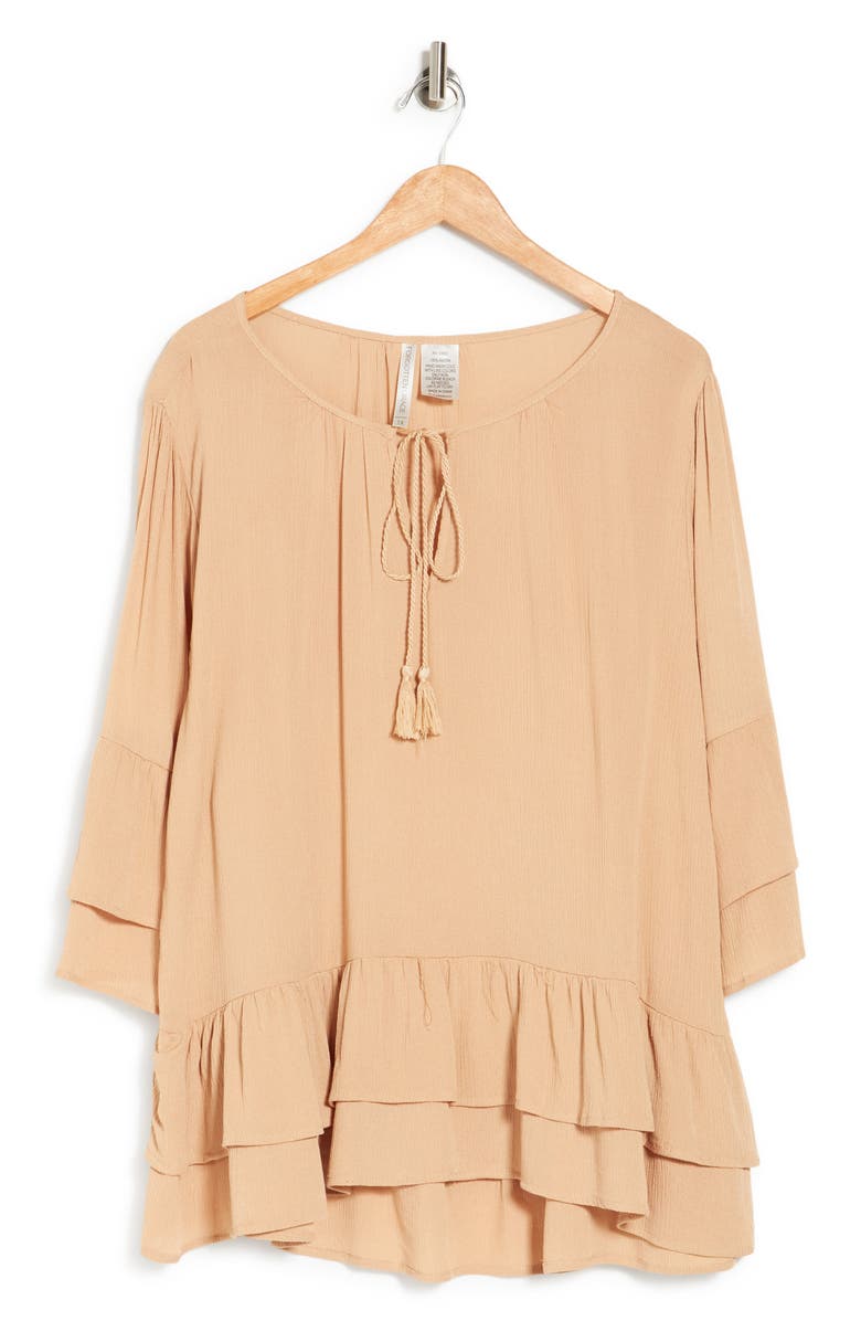 Forgotten Grace Tie Front Ruffle Waist Tunic, Alternate, color, 
