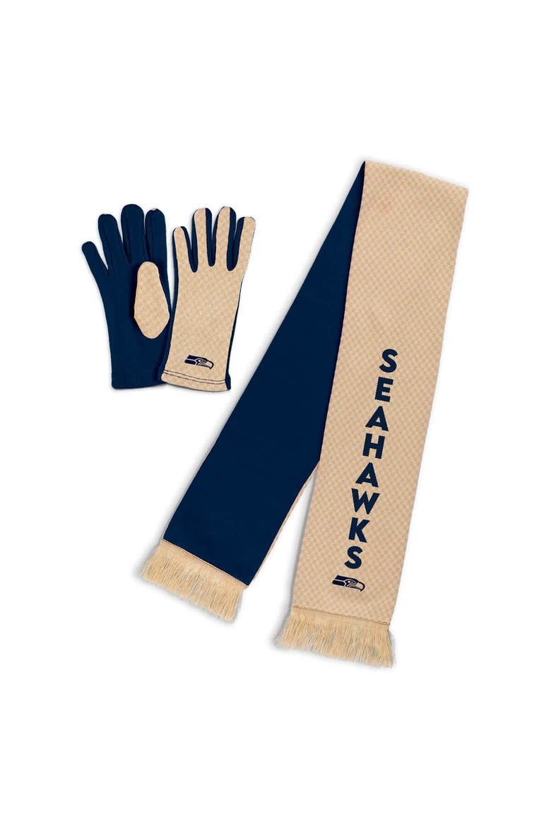 Women's WEAR by Erin Andrews Seattle Seahawks Tonal Microcheck Scarf & Glove Set, Main, color, Tan