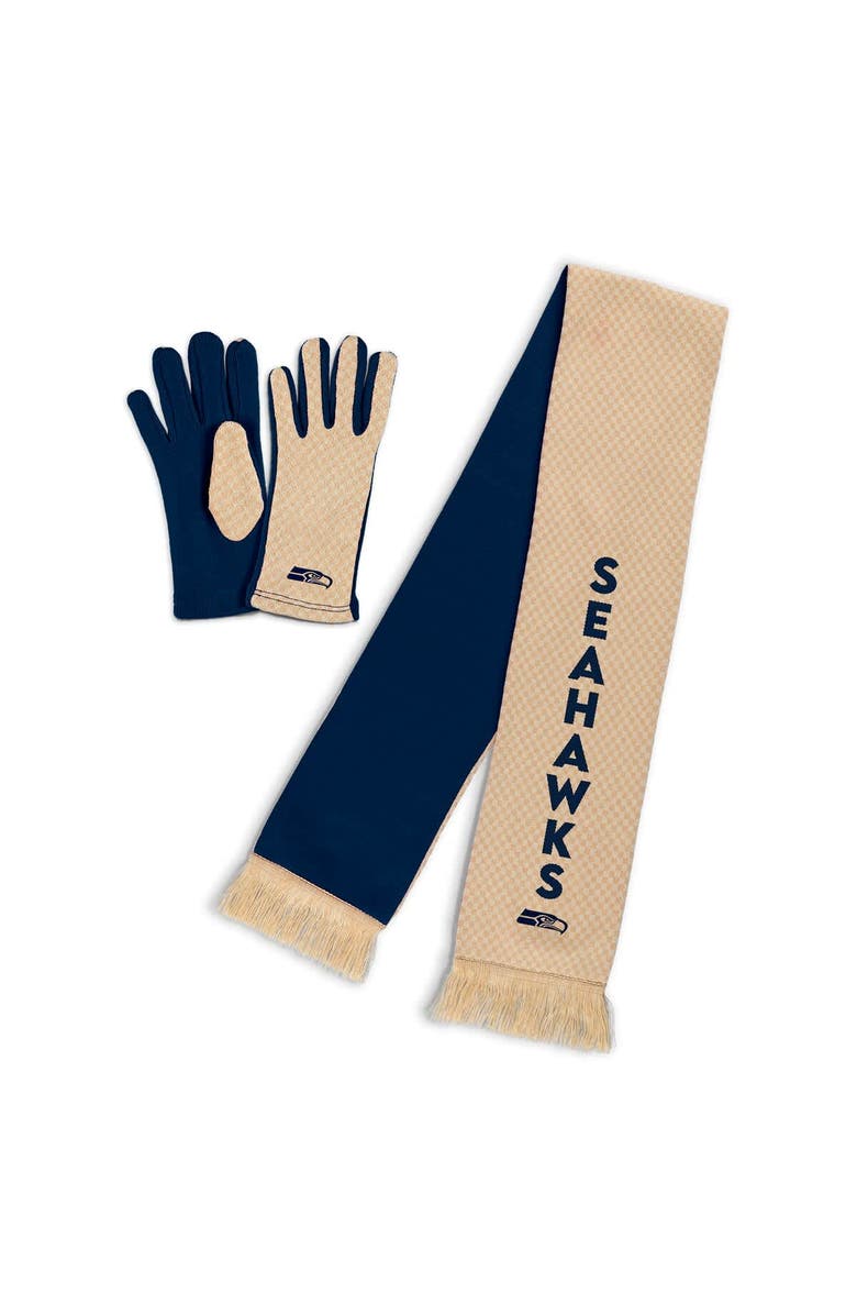 WEAR by Erin Andrews Women's WEAR by Erin Andrews Seattle Seahawks Tonal Microcheck Scarf & Glove Set, Main, color, Tan
