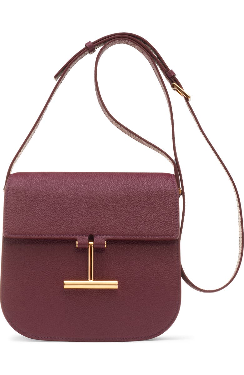TOM FORD Mini Tara Grained Leather Crossbody Bag, Main, color, 1R025 Red Plum