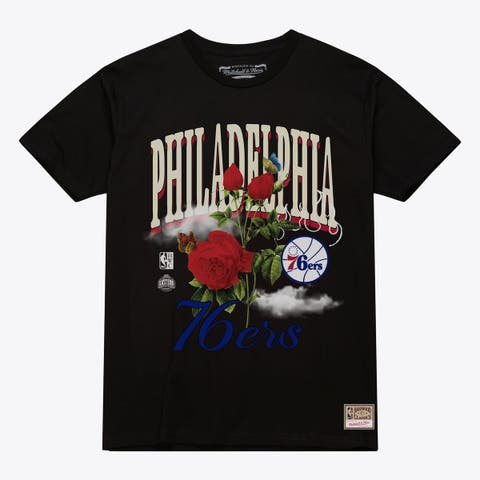 Unisex Mitchell & Ness Black Philadelphia 76ers Floral Graphic T-Shirt
