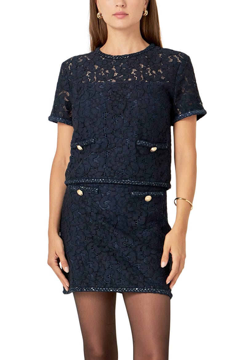 Lace & Sequin Top, Alternate, color, NAVY