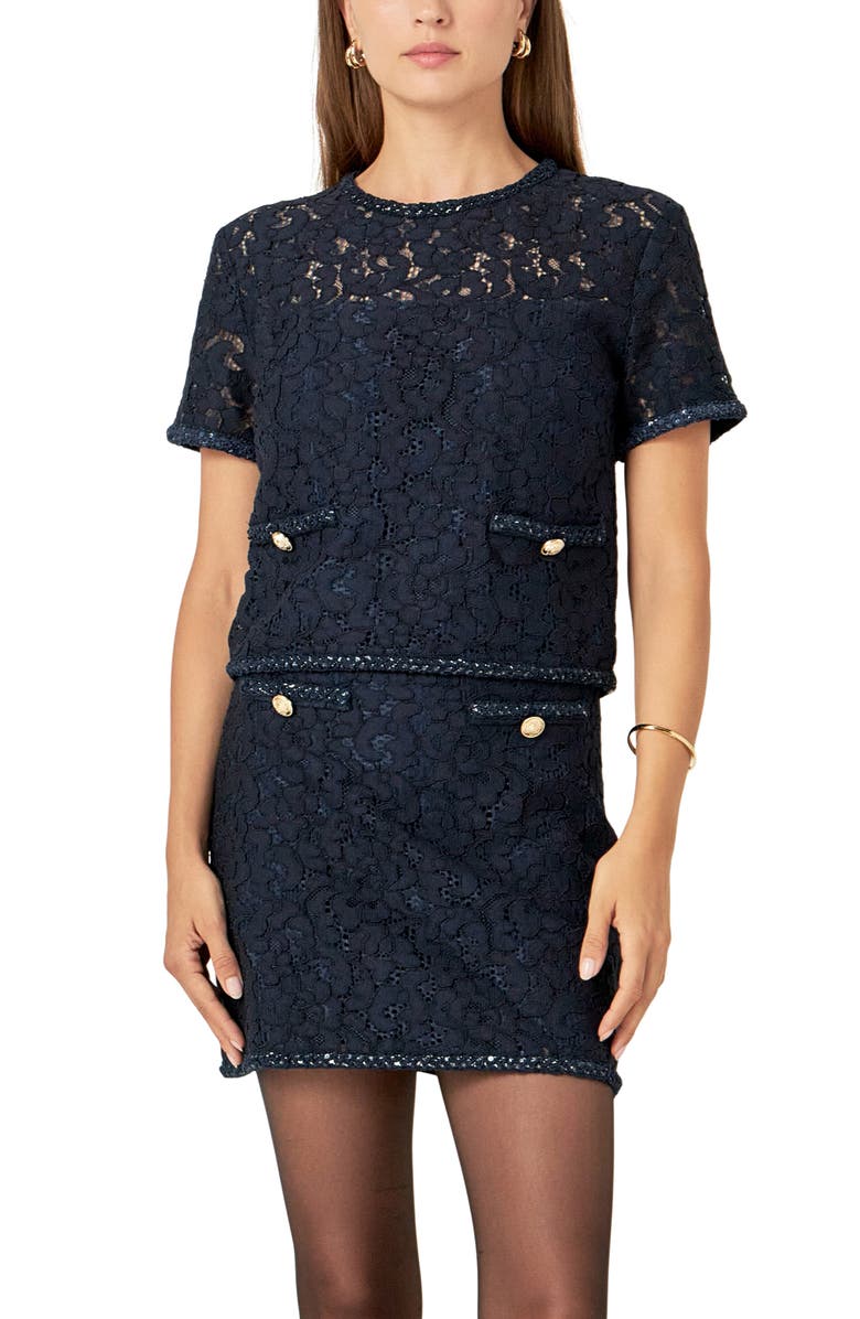English Factory Lace & Sequin Top, Alternate, color, Navy