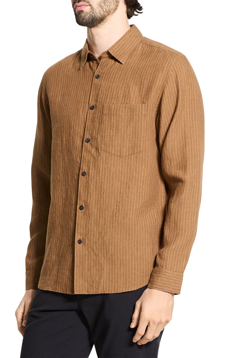 Theory Irving Slub Linen Button-Up Shirt, Alternate, color, Deep Tobacco