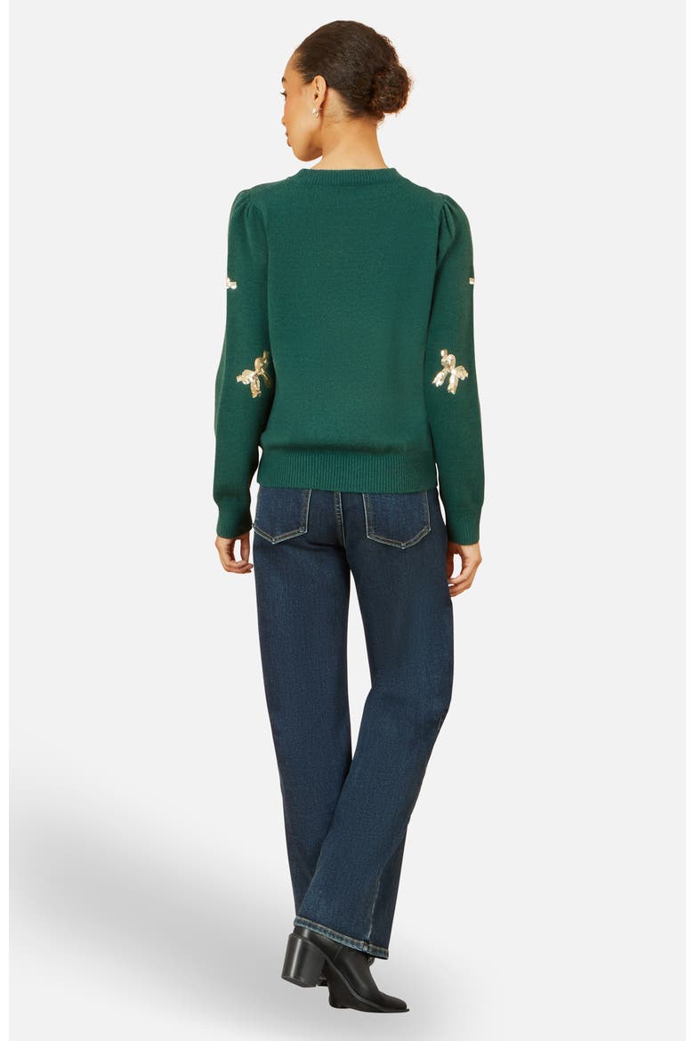 Sequin Applique Bow Sweater, Alternate, color, Green