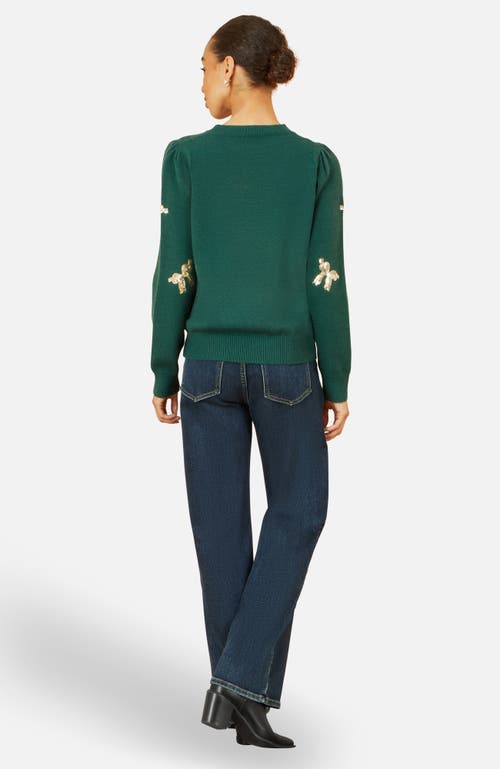 Yumi Sequin Applique Bow Sweater In Green
