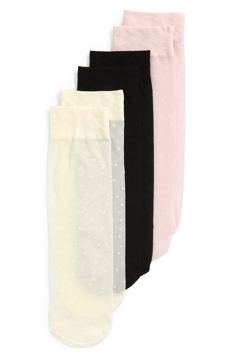 Nordstrom 3-Pack Sheer Dot Ankle Socks, Main, color, Black- Ivory- Pink