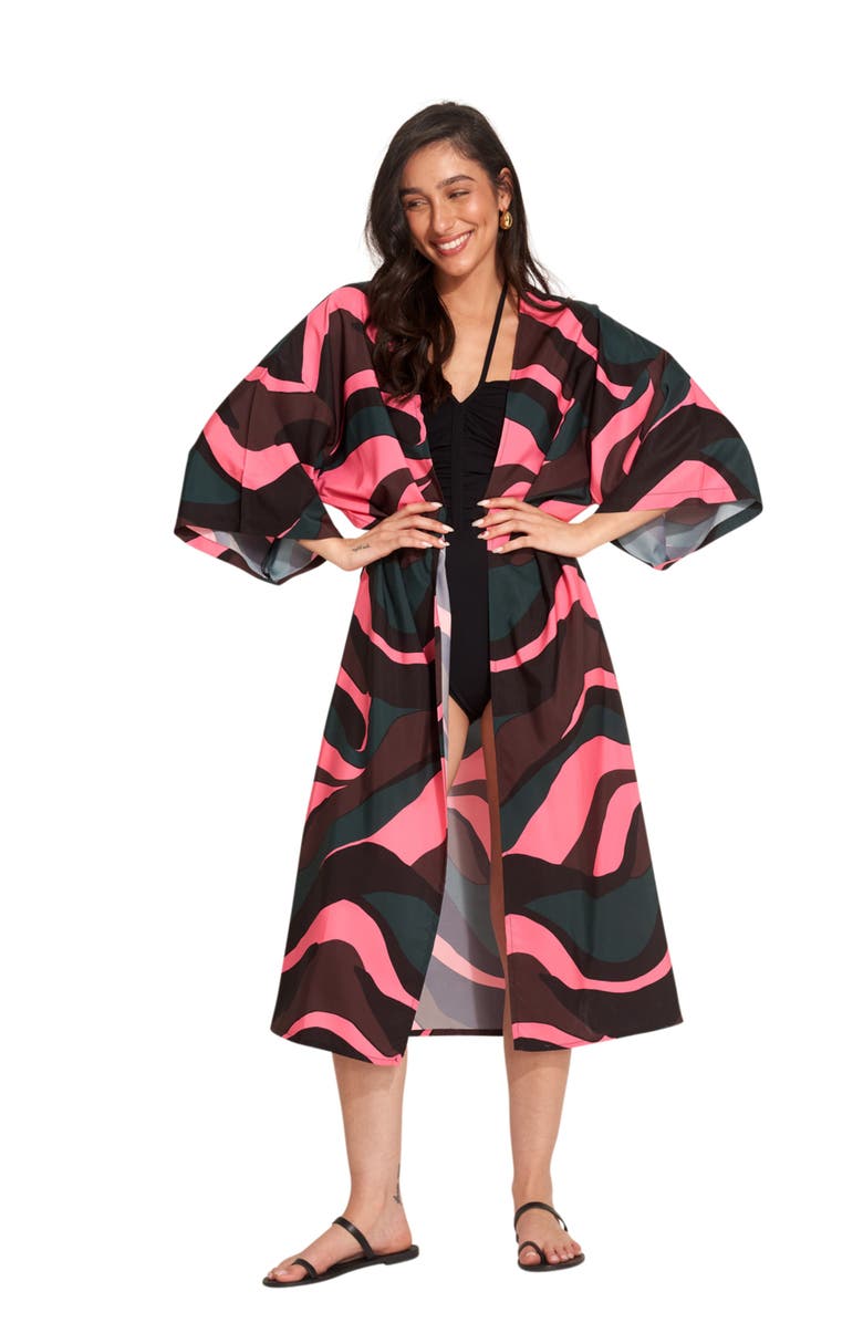 Gottex Beach Life Iris Midi Swim Cover Up Robe, Main, color, Multi/Pink