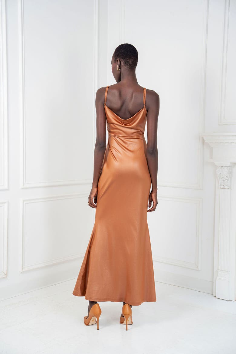 Collin Armless Mermaid Dress, Alternate, color, Brown