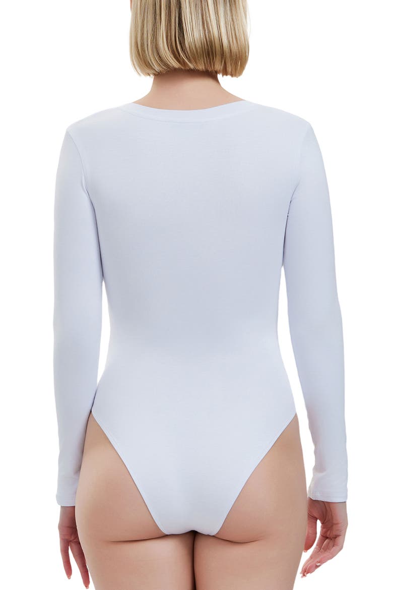 V-Neck Long Sleeve Bodysuit, Alternate, color, White