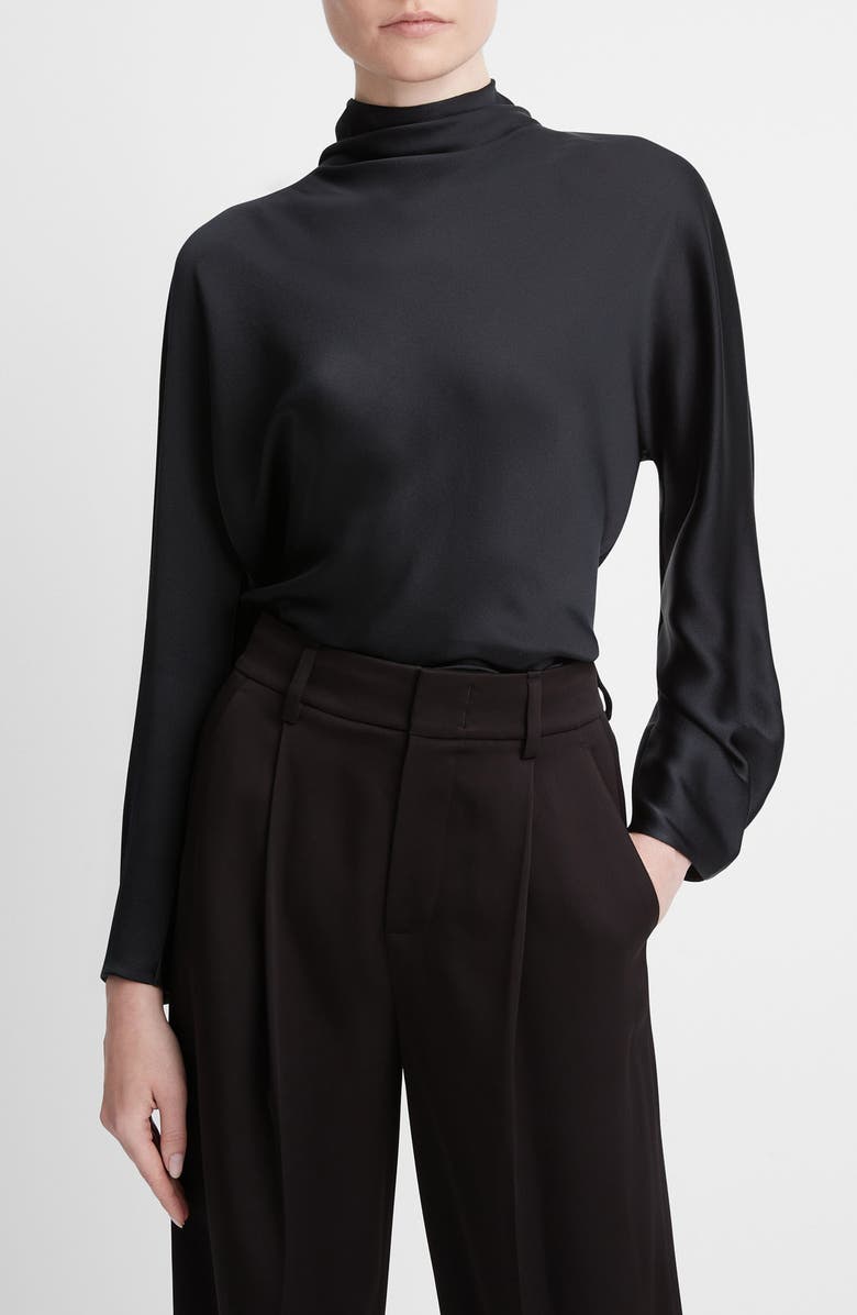 Vince Draped Funnel Neck Silk Top, Alternate, color, 