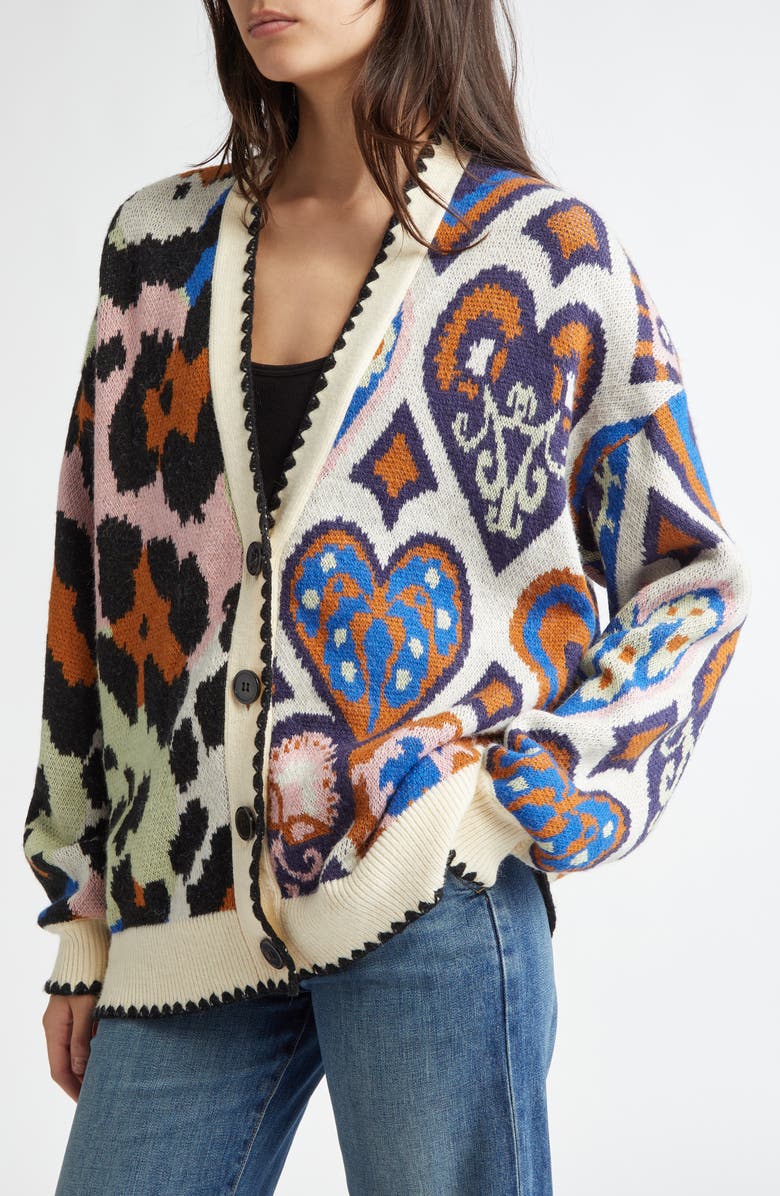 FARM Rio Mixed Ikat Hearts Cardigan, Alternate, color, 