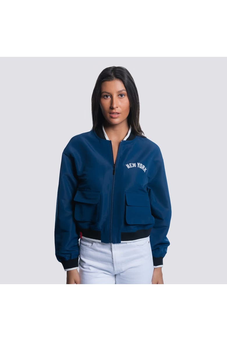 Women's Lusso  Navy New York Yankees Paisley Cropped Full-Zip Jacket, Alternate, color, Navy