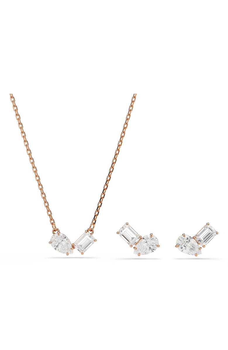 Swarovski Mesmera Moi et Toi Earrings & Necklace Set, Main, color, Rose Gold/ White