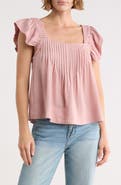 Joie Flutter Sleeve Square Neck Linen Blend Top